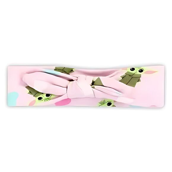 Star Wars Baby Yoda Girls 3-Piece Set With Bodysuit Pants Headband Pnk Grey 6-9M - Picture 2 of 5